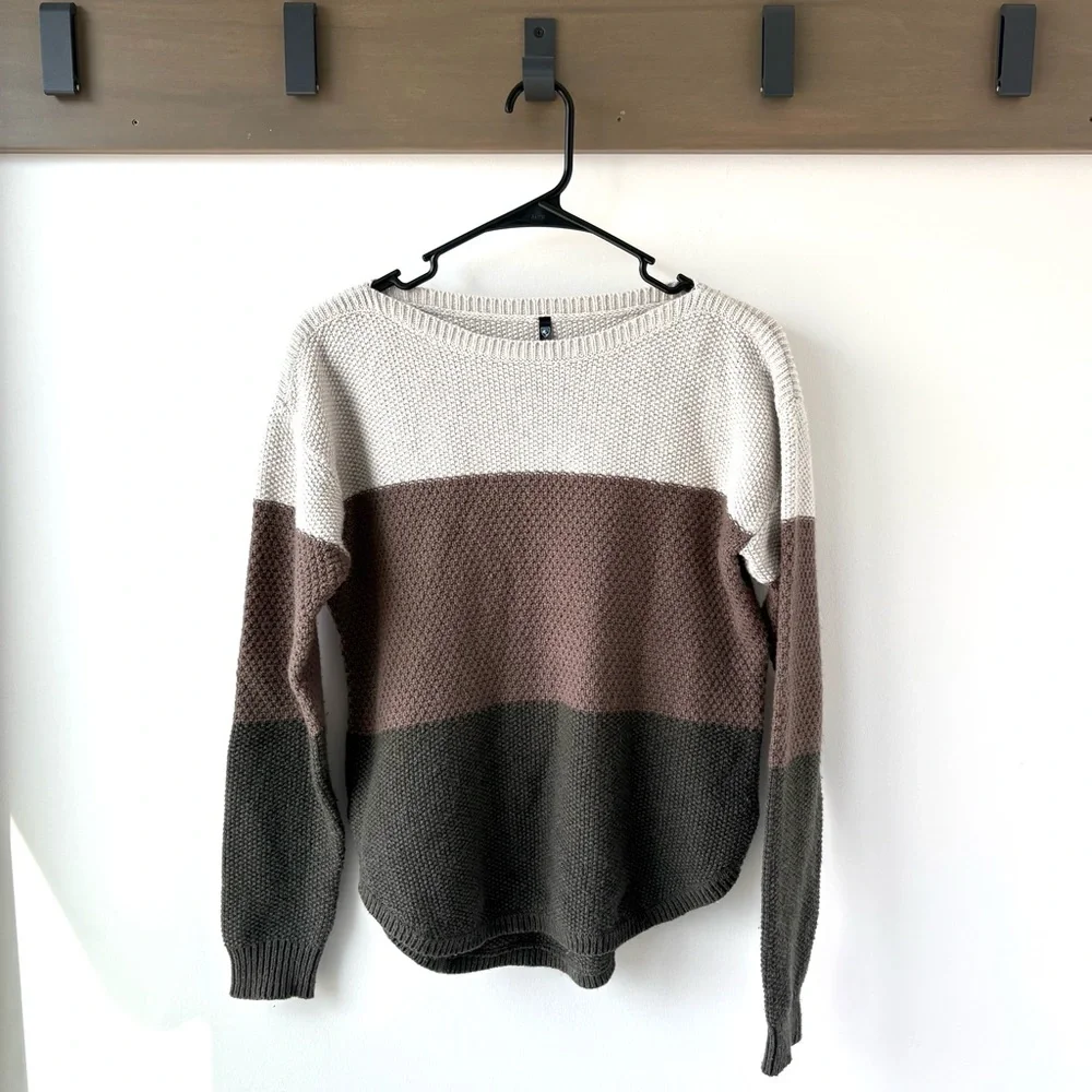 Kuhl Bella Stripe Sweater - Small - Cotton Merino Wool Colorblock Boat Neck Cozy